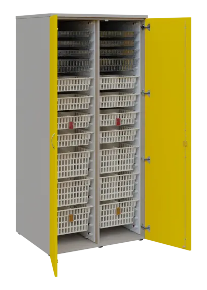 EUROMEDICA D - 90 skříň léková boxová, 2-dveřová, 1950x900x735, korpus šedý, dvířka žlutá odio